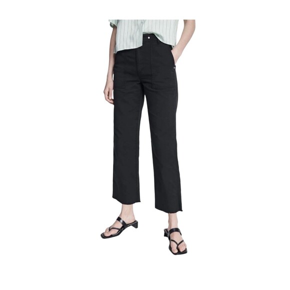 RAG & BONE Kaye Black Chino Military Rivet Raw Hem Straight Pants Women’s 25 New - Picture 1 of 11